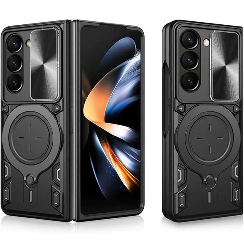 

Новый роскошный чехол для Samsung Galaxy Z Fold 7, 6, 5, 4, защитное кольцо с магнитной камерой Rota, защитное кольцо на 360 градусов, чехол-подставка Capa Fundas