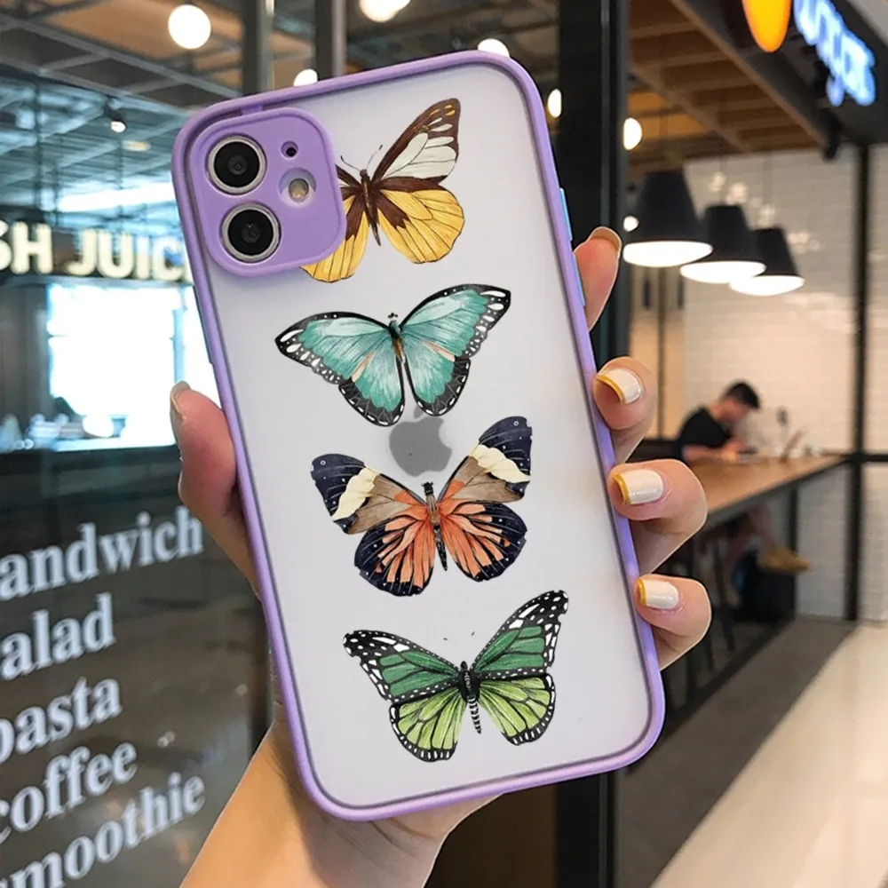 Beautiful Butterfly Phone Case for iPhone 14 11 12 13 Mini Pro Max 8 7 Plus X XR XS MAX Translucent Matte Cover image 3
