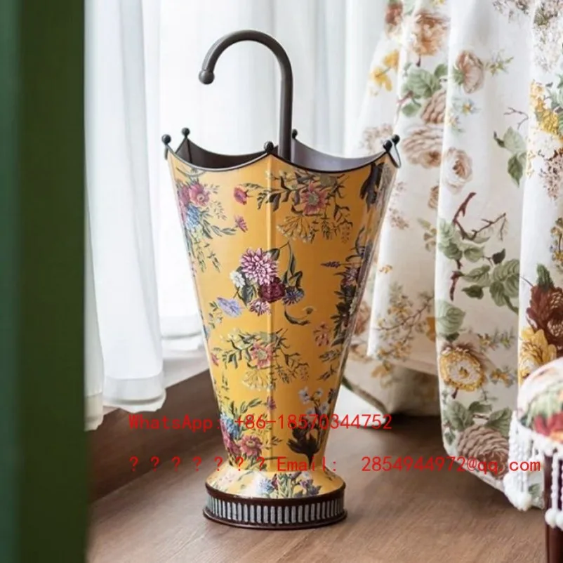L Large Capacity Umbrella Storage Rack Drain Rack At The Entrance of The Entrance Vintage Printed Umbrella Bucket view 3