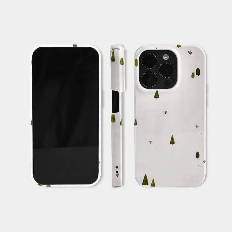 حافظة هاتف خشبية ذابلة باللون الأخضر الثلجي لهاتف آيفون 17 Air 16E 15 PROMAX 14 Plus 13 12 MINI 11 PRO 16Plus XR XS غطاء هاتف أكريليك