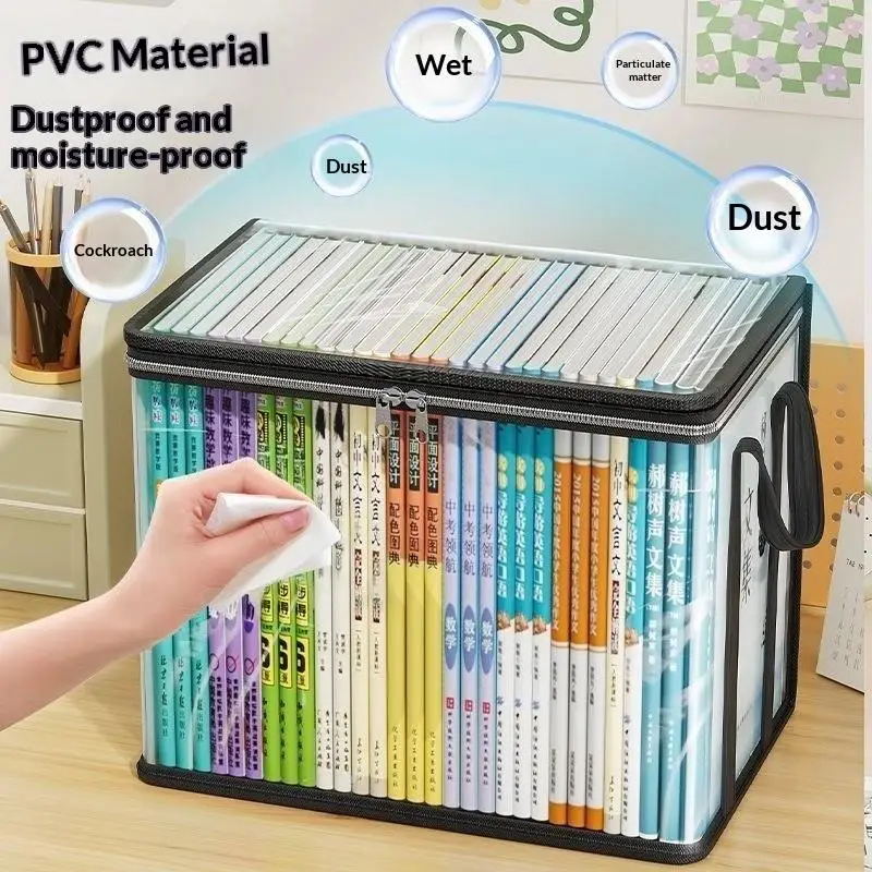 Große Faltbare Aufbewahrungsbox für Studentenwohnheime und Klassenzimmer Transparente Wasserdichte Bücherbox für Zuhause – Detail 3