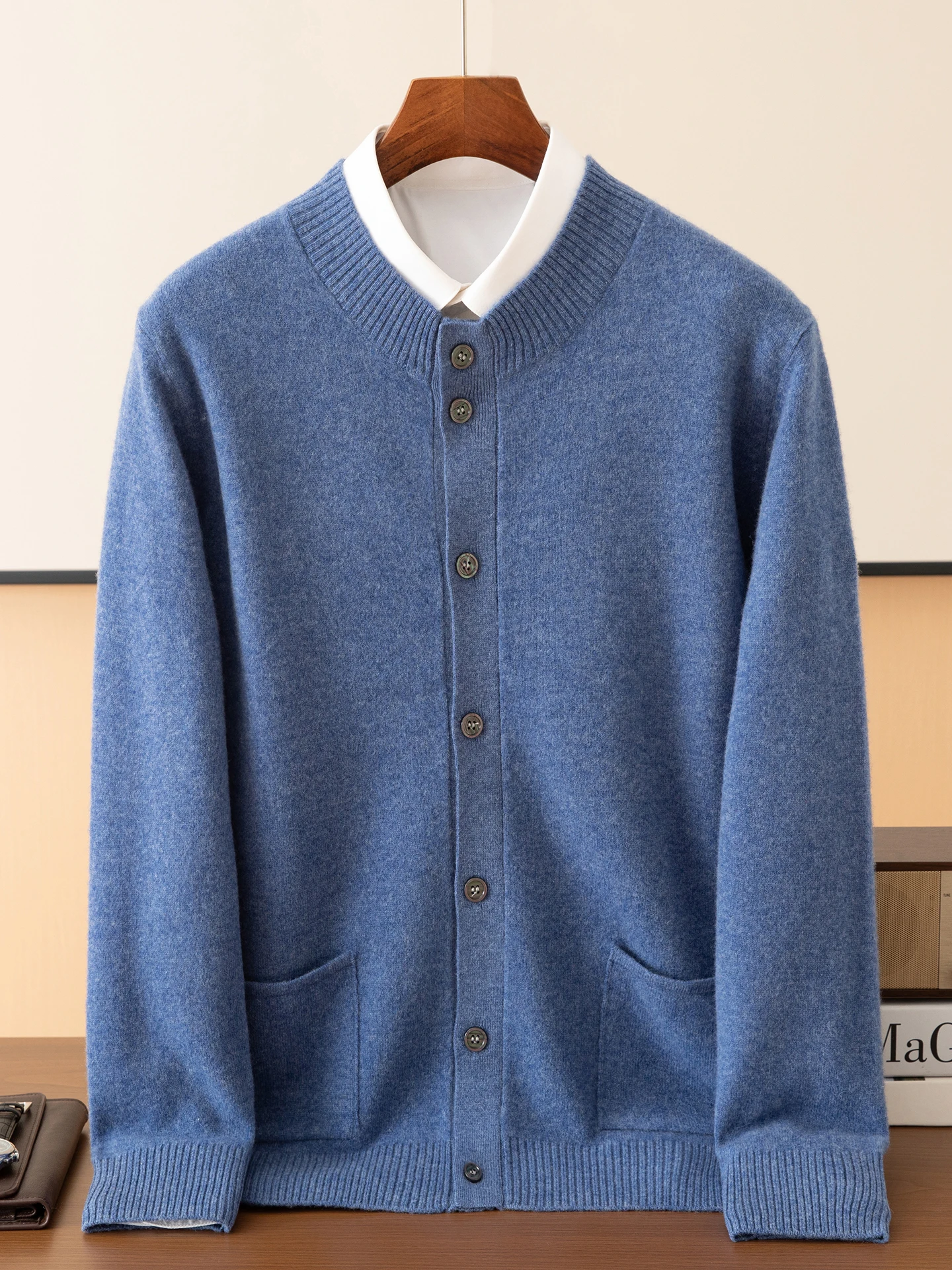 New Smart Casual 100% Merino Wool Men Sweater Thick Autumn Winter Man Knitted O-Neck Cardigan Cashmere Long Sleeve Clothing Tops