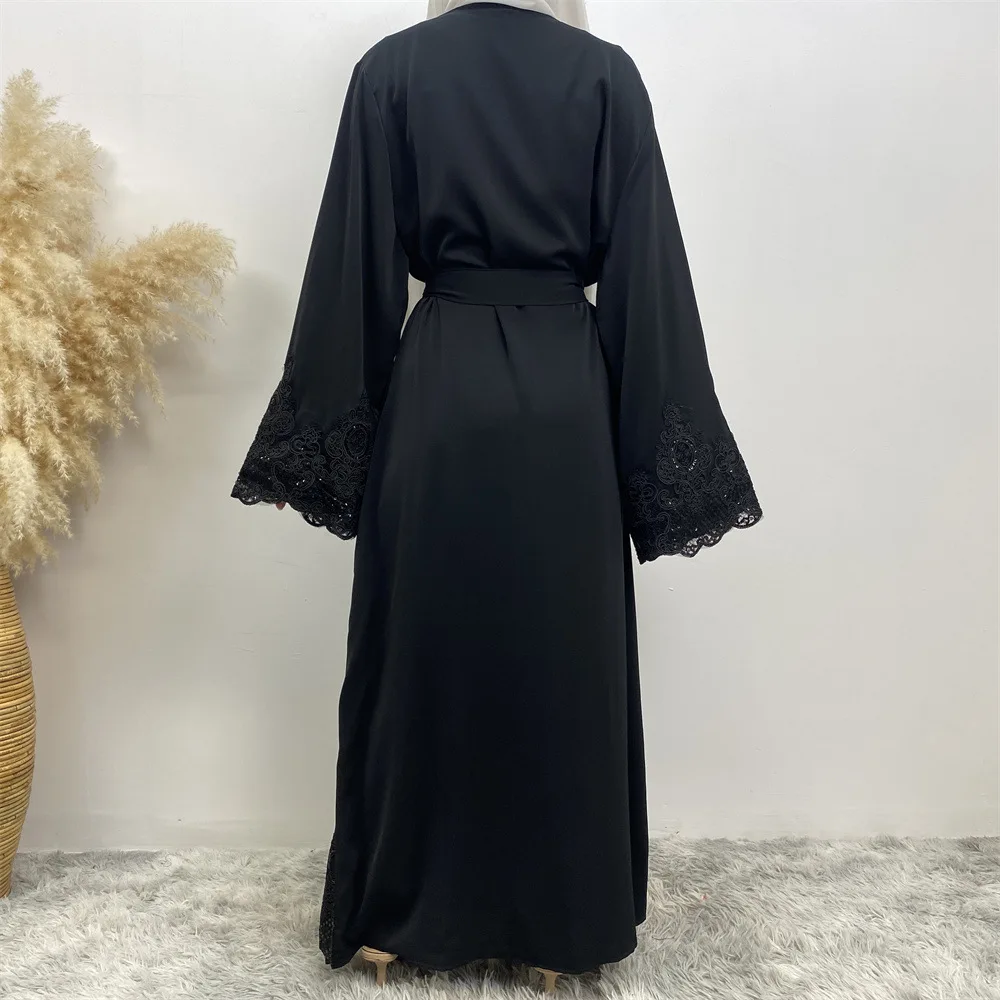 Mode décontracté dentelle Robe brodée musulman Long Cardigan ample Abaya Robe moyen-orient dubaï
