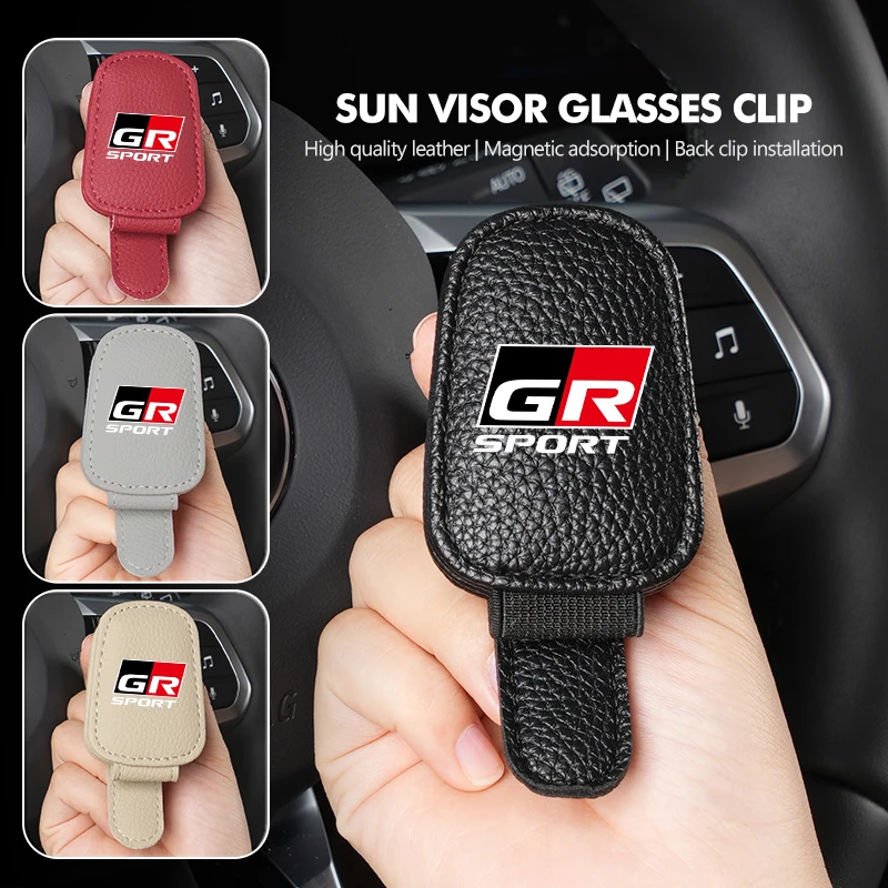 For Toyota Car Mounted Sun Visor Glasses Clip Leather Eyeglasses Storage GR Sport Gazoo Racing Yaris 86 Corolla Hilux Supra view 2