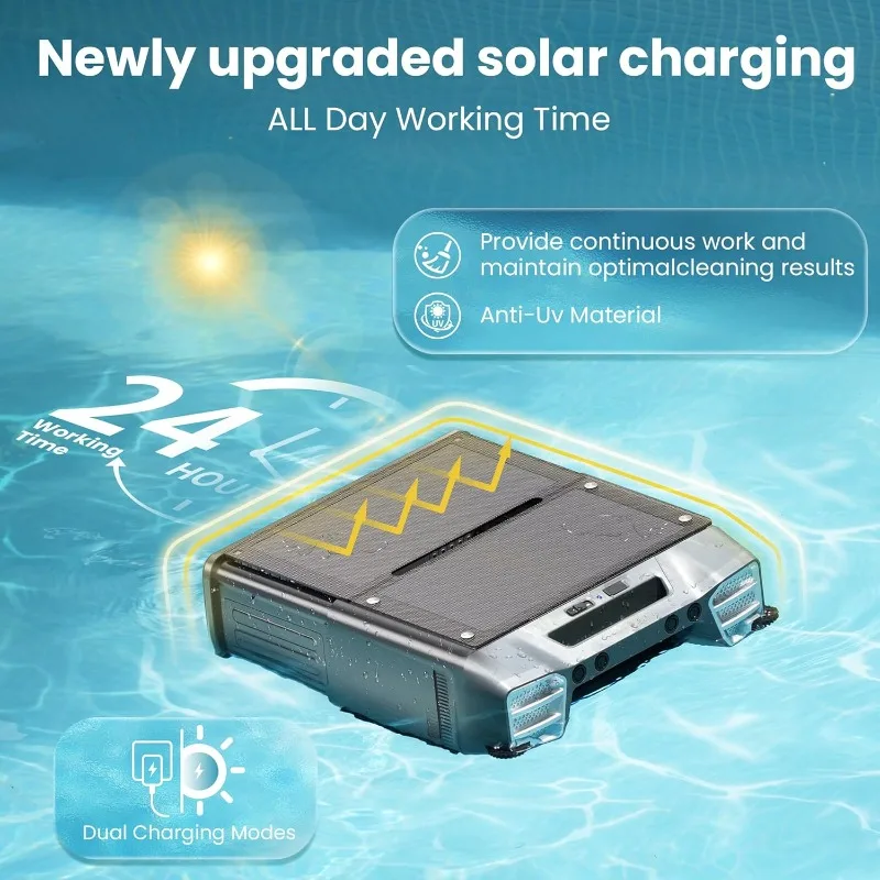 Ulepszony skimmer solarny do basenu 2025, robotyczny odkurzacz powierzchni basenu z pilotem - 24-godzinne czyszczenie