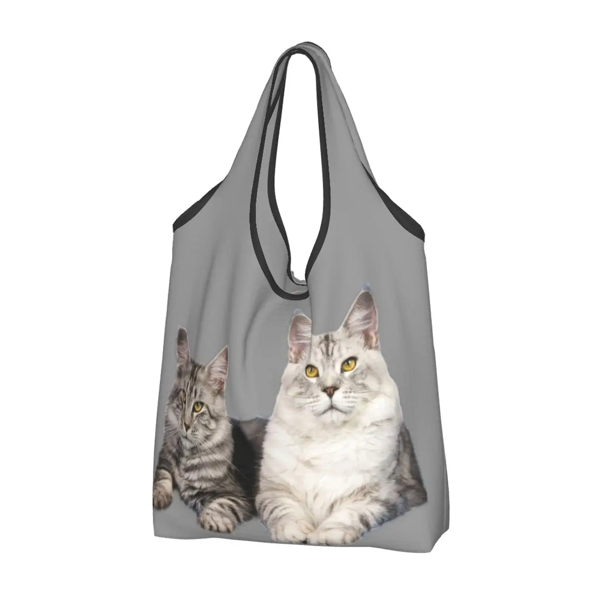 Maine Coon Cat Tshirt Portable Tote Shopping Bags Large Capacity Shopper Bag Groceries Handbag Shoulder Bag