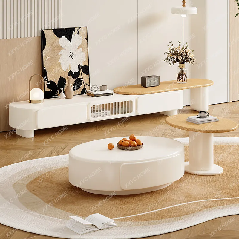 Cream wind TV cabinet living room home modern simple combination new floor TV cabinet coffee table combination
