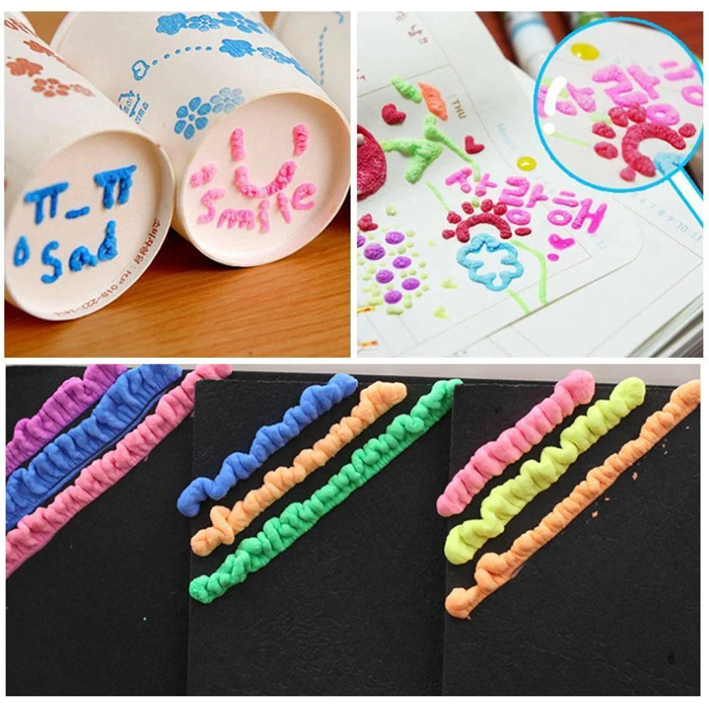 Bolígrafos mágicos de palomitas de maíz para niños, bolígrafo de burbujas de pintura hinchada para tarjetas de felicitación de cumpleaños, bolígrafos de arte 3D para niños, regalo para niños, papelería escolar, 6 piezas