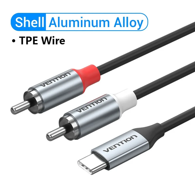 Vention USB-C naar RCA audiokabel, USB-C naar 2RCA mannelijke jack Y-splitter stereokabel voor iPhone 17 16 Samsung Pixel 7 Pro audioadapter
