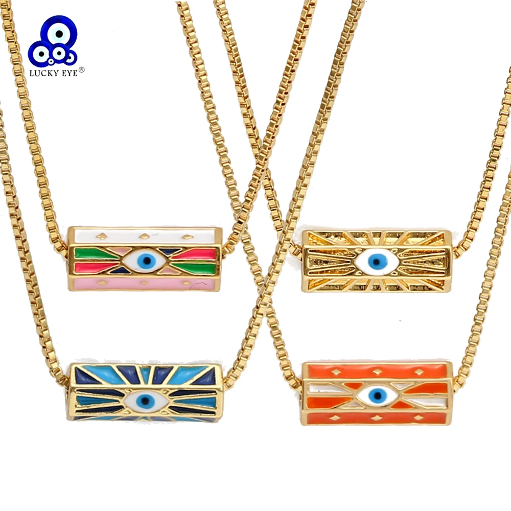 Lucky Eye Drip Oil Colorful Evil Eye Pendant Necklace Dainty Chain Enamel Necklace for Women Girls Men Fashion Jewelry BT528