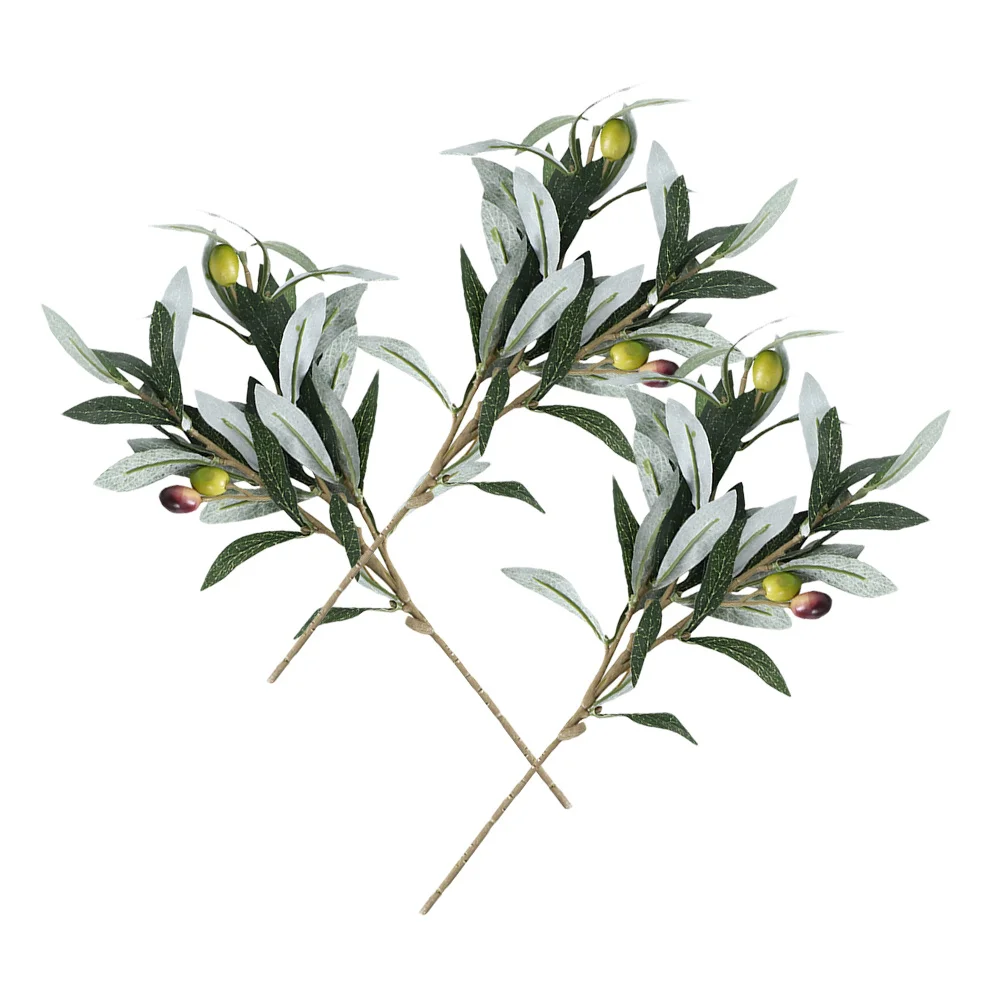 

3pcs Simulation Olive Branches Artificial Plants For Home Office Wedding Party Indoor Decor Desktop Plant Fake Greenery Stems