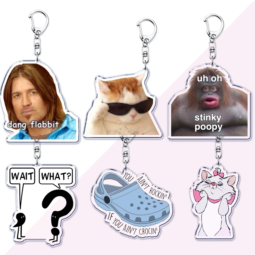 Popular Memes Keychains for Accessories Bag Cool Cat Dang Flabbit Aristocats Sulky Mad Sad Cat Keyrings Jewelry Fans Gifts