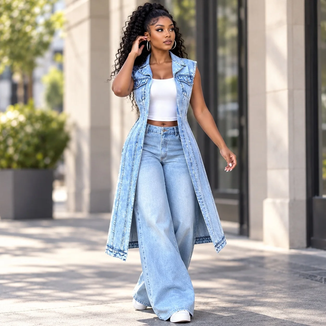 Loose Fit Mid Waist Vest with Sleeveless Asymmetrical Hem Lapel Collar Patchwork American and European Style Summer Women Vest