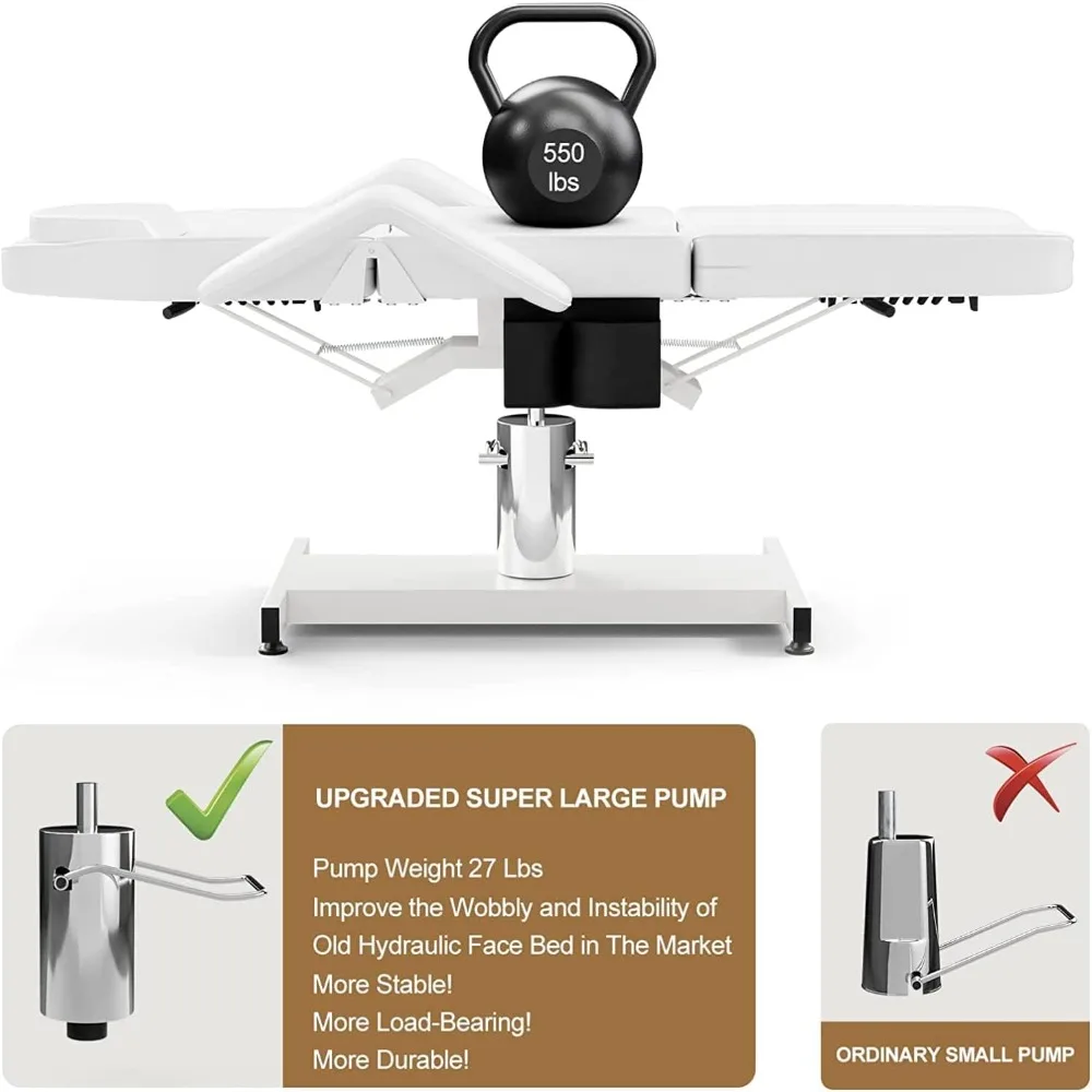 Upgrade Super Large Pump Tattoo Chair Bed and Stool, 360 Swivel Facial Beds, Hydraulic Adjustable Height and Angle