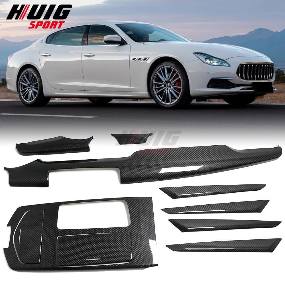 ألياف الكربون سيارة الداخلية مركز والعتاد التحول لوحة وحدة التحكم الجانب الباب الديكور غطاء الكسوة لمازيراتي كواتروبورتي 2016-2021 #2