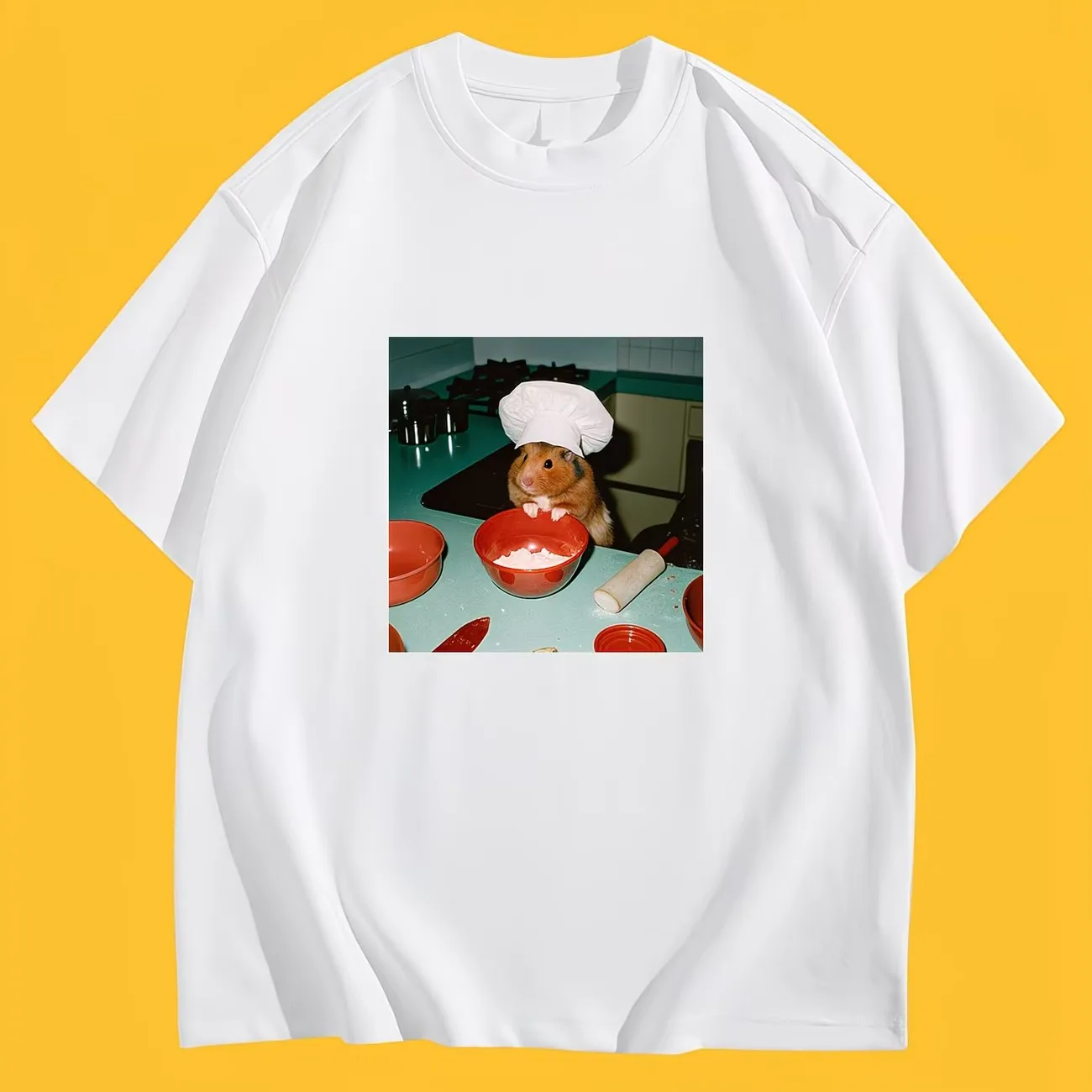 Funny Chef Hamster Meme T-Shirt Cooking Hamster Graphic Tee Summer Short Sleeve Humor Pet Lover Gift Trendy Streetwear Tops