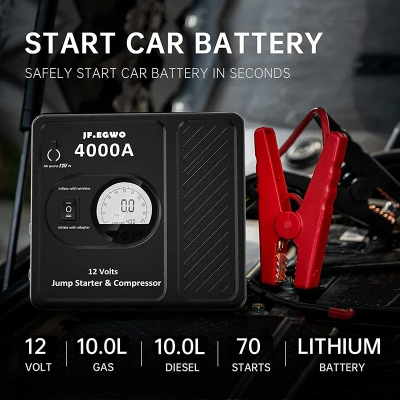 Car Jump Starter Power Bank With Air Compressor Tire Pump 2000 3000 4000A Charger Car Emergency Battery Booster Starting Device