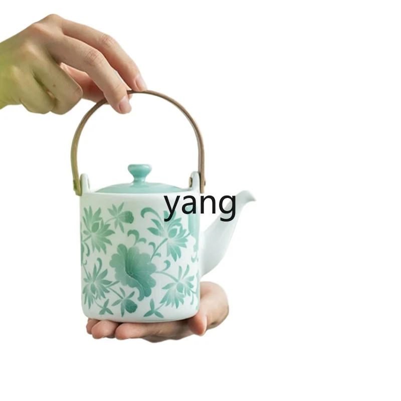 

L'm'm Hand Painted Underglaze Lotus Pattern Loop-Handled Teapot Jingdezhen Ceramic Household Kettle