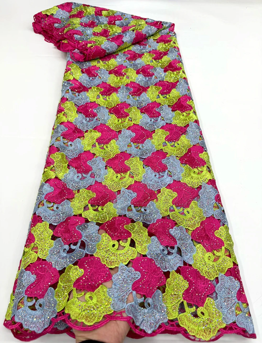 

2026 New Multicolor Water Soluble Lace Fabric With Stones High Quality African Guipure Cord Lace Fabric For Sewing Women Dresses