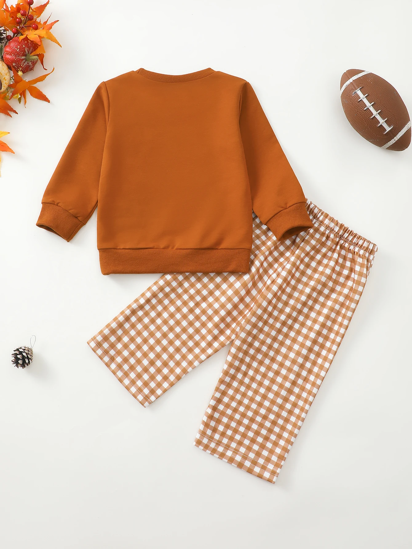 Baby Boy Rugby And Pumpkin Embroidered Pattern Long Sleeve Pants Set Infant Clothing Outfit with Drawstring Closure