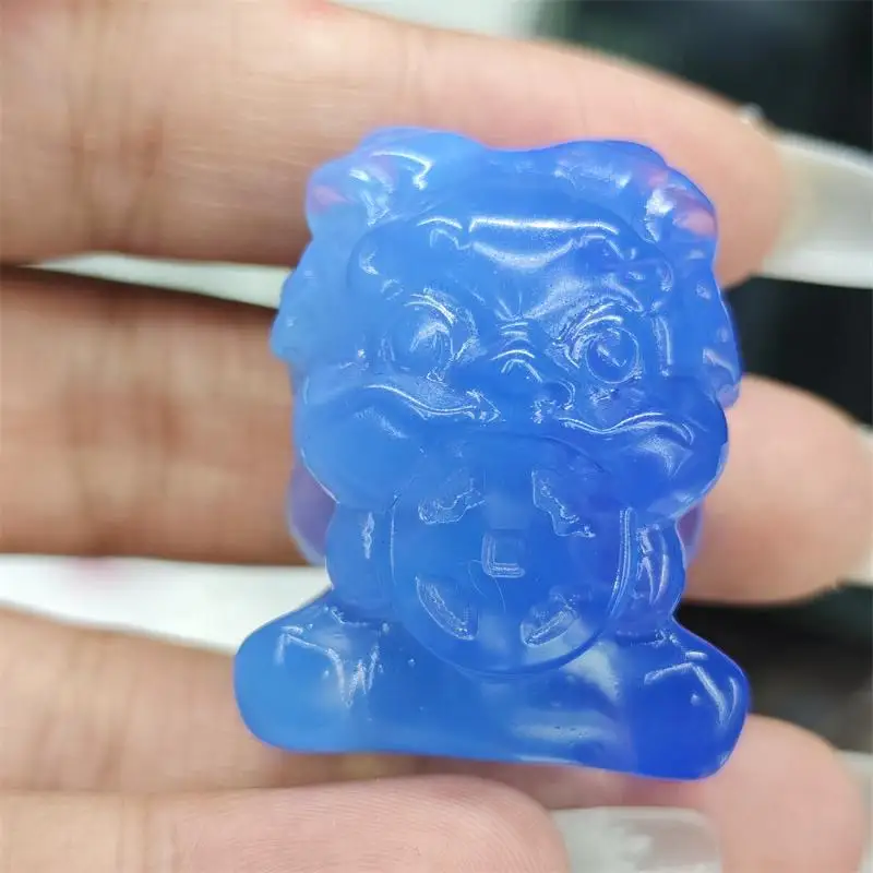 Natural Blue Opalite Cartoon Carving Healing Fengshui Stone Gemstones Home Decoration Holiday Gift 1PCS