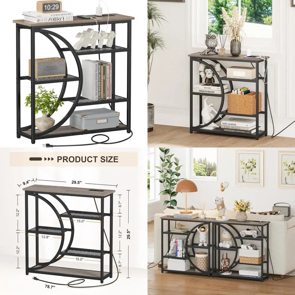 

Серый консольный столик для гостиной с 5-уровневым хранилищем и зарядной станцией для прихожей