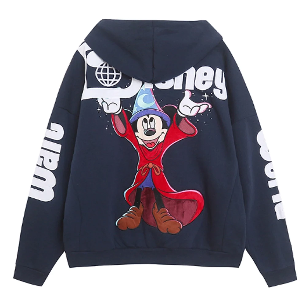 ديزني 70th الذكرى القلعة الكرتون طباعة التطريز الصوف ديزني لاند البلوز المرأة مقنعين سستة البلوز للجنسين 2025