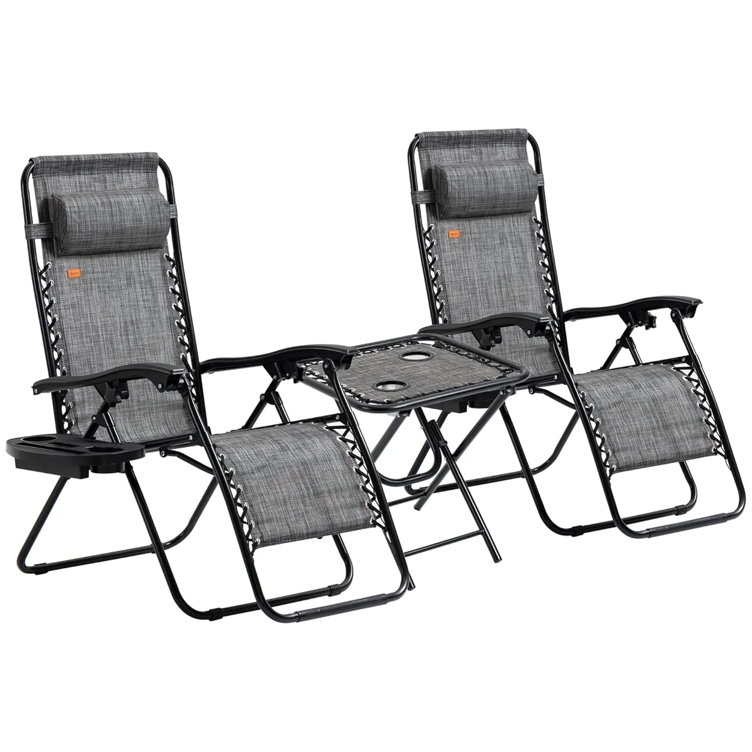 

Adjustable Folding Zero Gravity Recliner Chair Set with Table Cupholders Pillows for Pool Backyard Beach, Gray, Customized