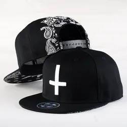 Flat Brim Hat Men and Women Dance Cool Hip Hop Hat Embroidery Cross Baseball Cap  Casual Fashion Street Hipster Hat