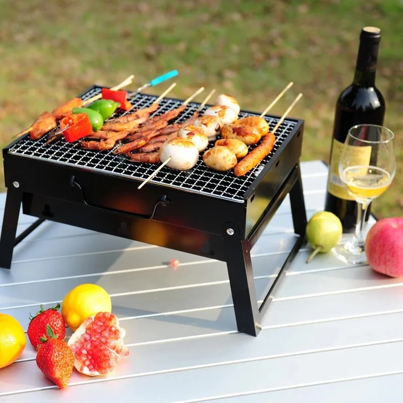 Thicken Folding Lightweight Portable Barbecue Charcoal BBQ Grill Outdoor Patio Camping Cooker BBQ Party Cooking Tools