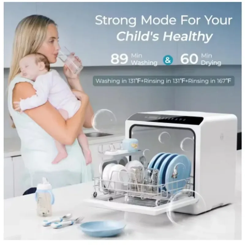 Mini portable dishwasher countertop compact dishwasher, desktop small dishwasher with 5L built-in water tank GN781TB