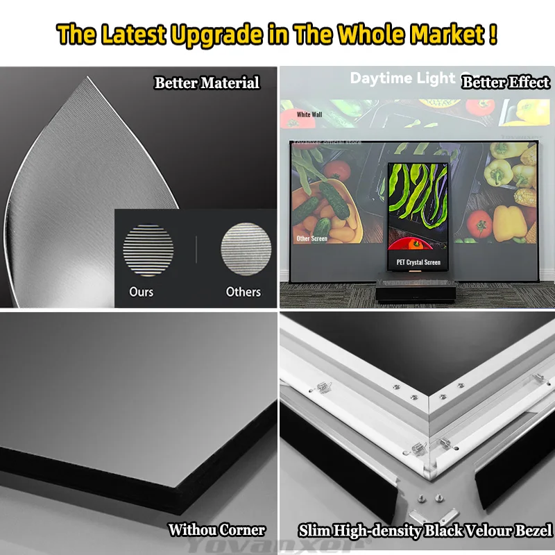 2025 حار ALR PET كريستال إطار ثابت شاشة الإسقاط CLR UST الضوء المحيط رفض لجهاز العرض القصير للغاية 130 بوصة ماكس #5