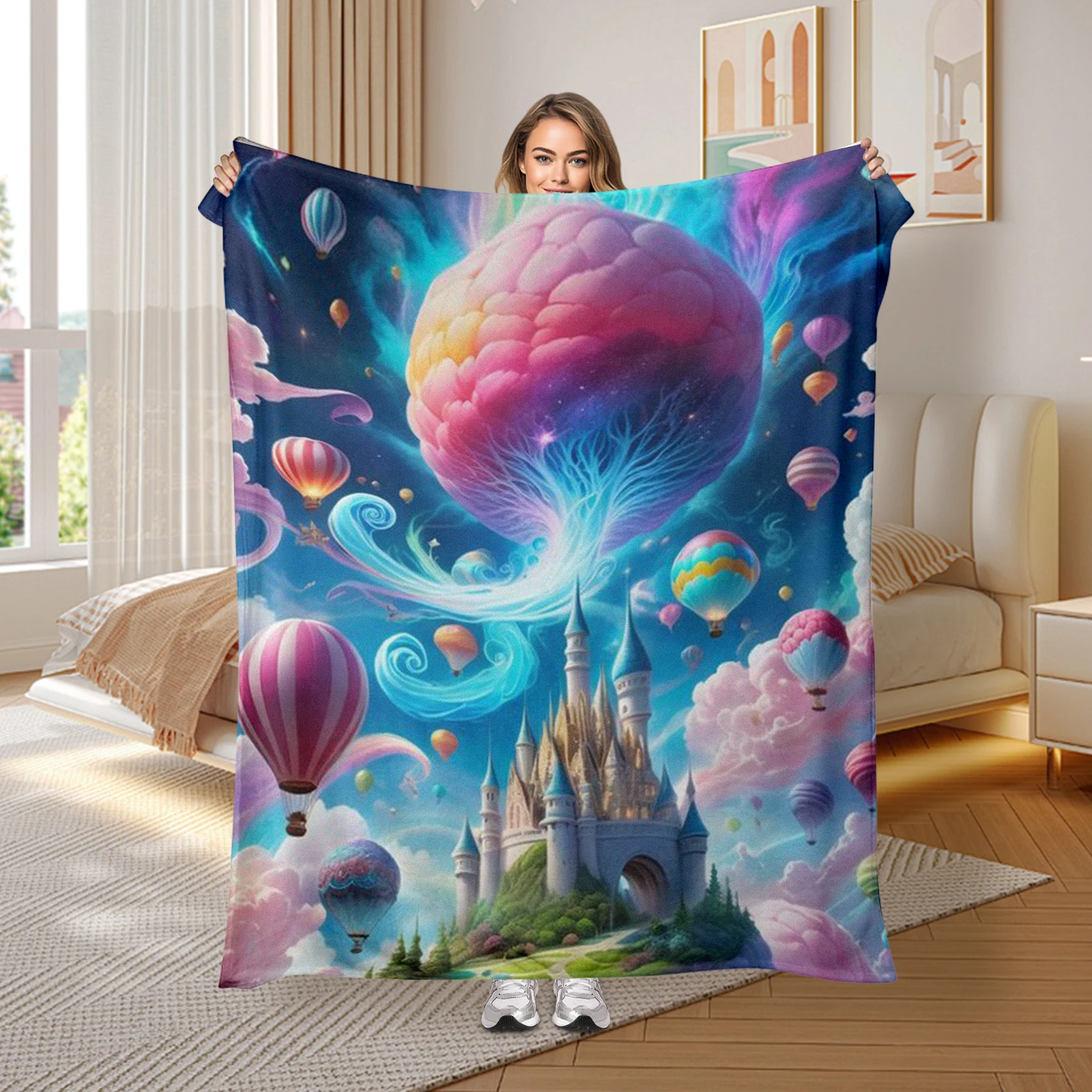 Inspired By Cartoon Fantasy Castle And Colorful Hot Air Balloons This Blanket Adds Warmth