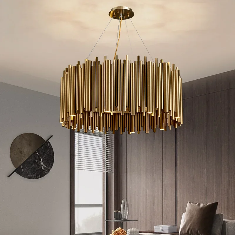 

Modern luxury golden stainless steel chandelier living room round chandelier LED home light