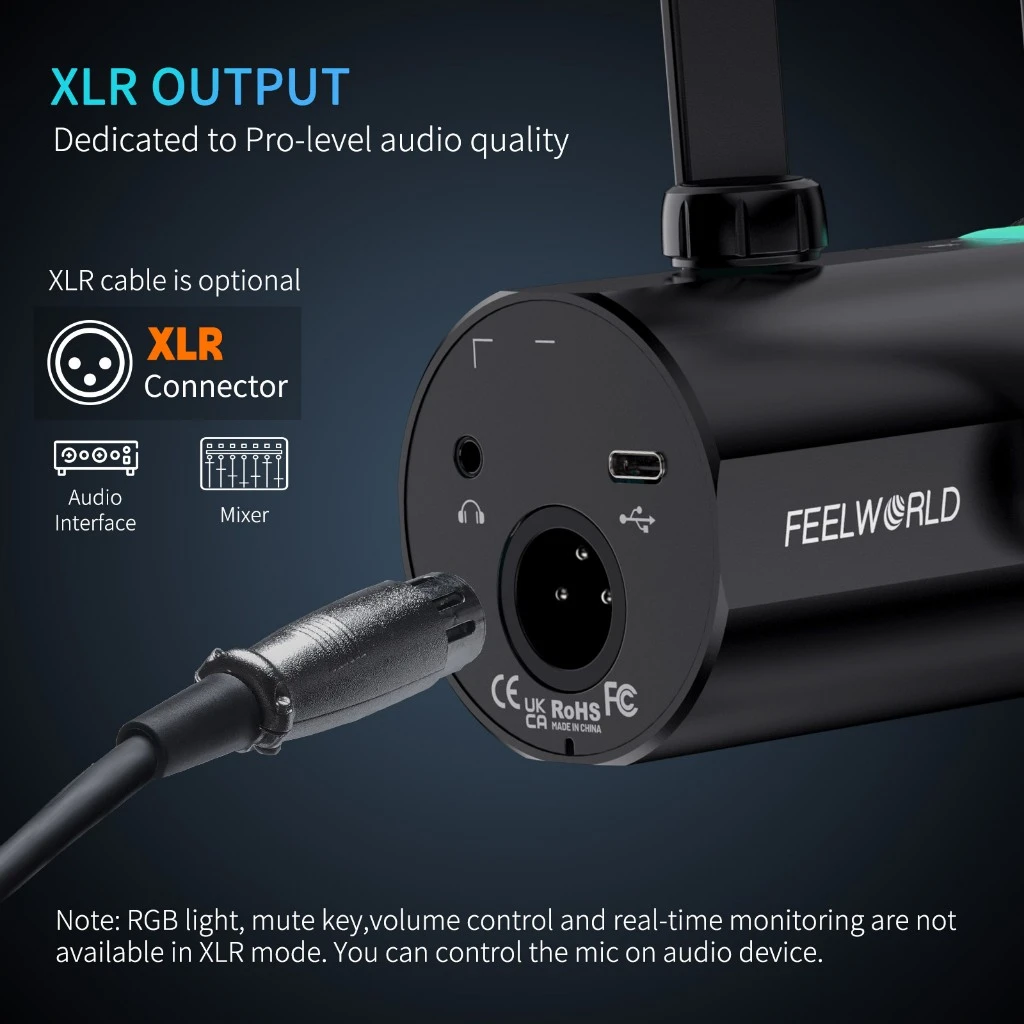 FEELWORLD Dynamic Microphone XLR/USB PM1 for Podcasting Recording Gaming Live Streaming