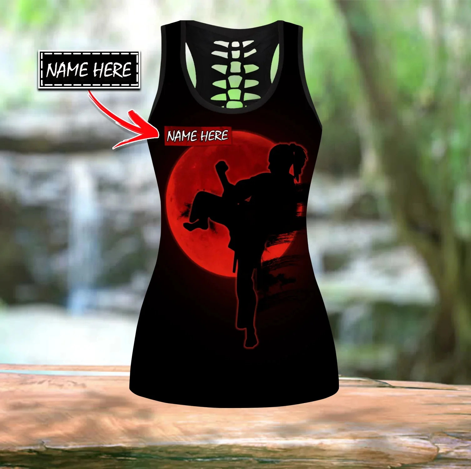 Customize Name Karate 3D Printed Hollow Tank Top & Leggings Set Fitness Female Full Length Leggings yoga Running Pants DDK111