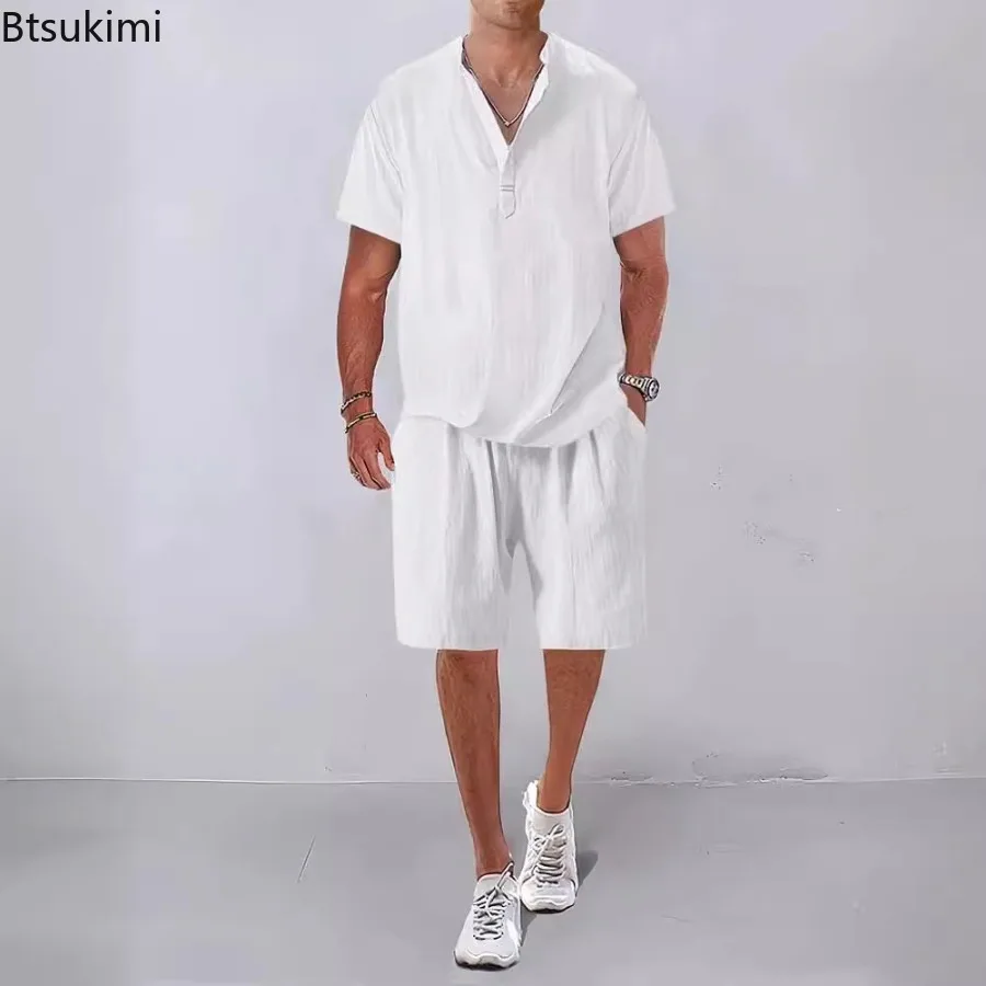 

Уличная мужская летняя рубашка на пуговицах с короткими рукавами, шорты, комплекты из двух предметов, дышащие повседневные пляжные гавайские комплекты, 2025 г., мужской спортивный костюм