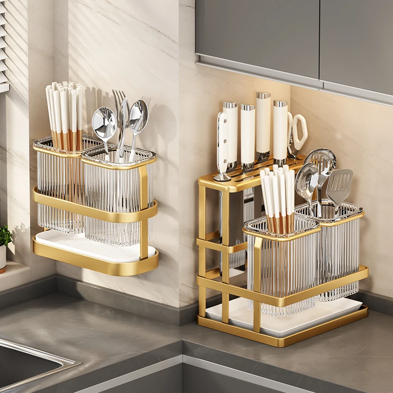 

Kitchen knife rack, chopstick holder, wall-mounted multifunctional countertop, cutting board, and tool storage rack