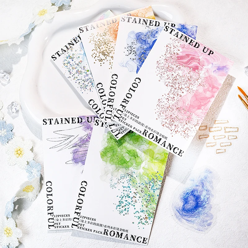 

Journal GO 12pcs Infused Colorful Romance Stickers Card Craft Making Decorative Decals for Collage Junk Journal Scrapbooking diy