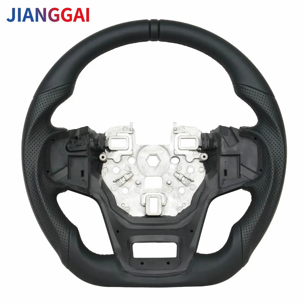 Black Leather Steering Wheel For Ford Bronco 2021-2024 Perforated Leather Flat Sport Steering Wheel Modified Car Accessories