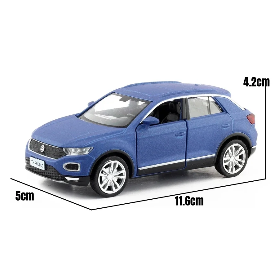 Modèle de voiture jouet Volkswagen T-Roc, 1:36, alliage moulé sous pression, sport SUV, véhicule l'inventaire, nervure arrière, collection, cadeau pour garçon