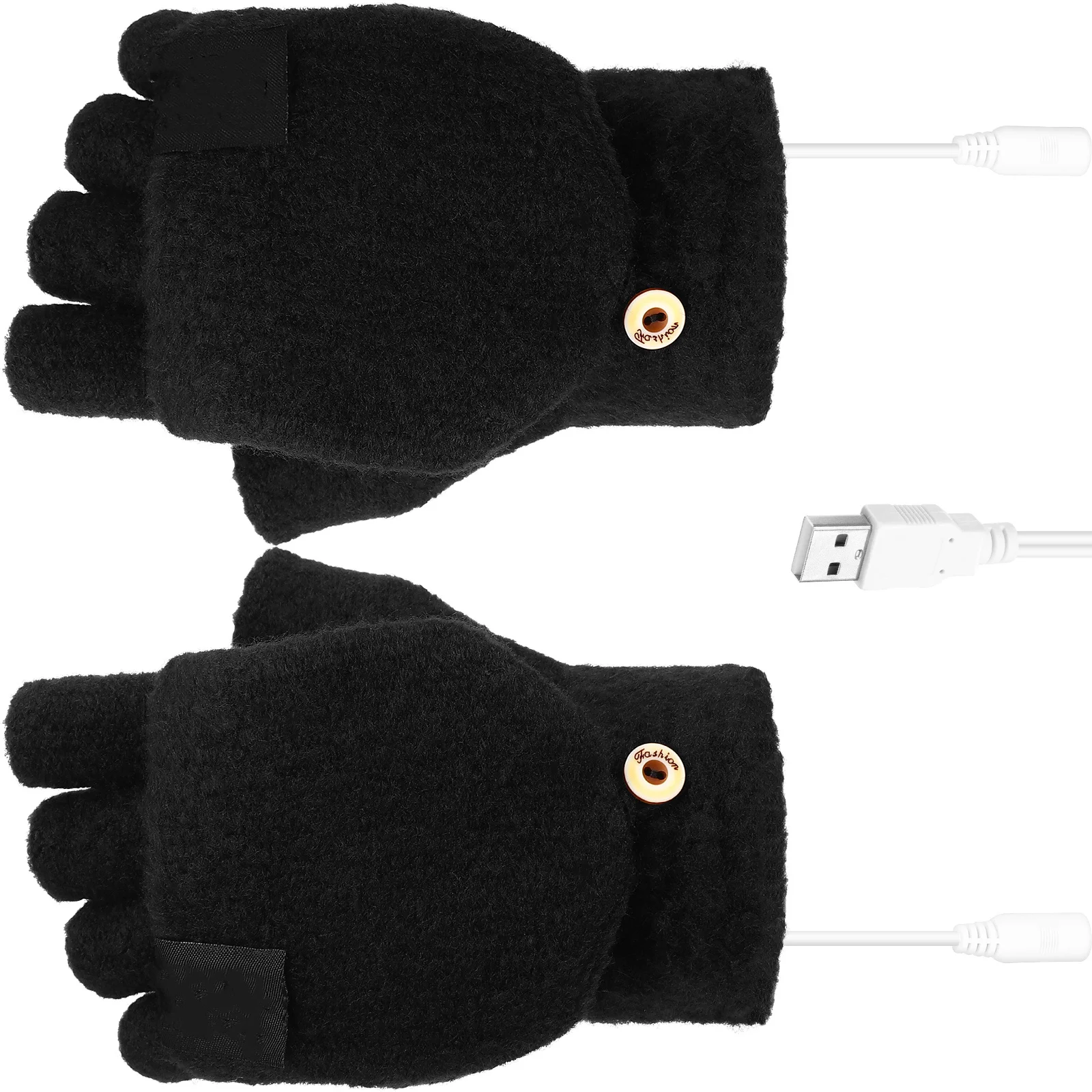 

1Pair USB Heated Gloves Double-Sided Heating Warm Mitten Winter Mittens Fingerless Rechargeable for Climbing Walking