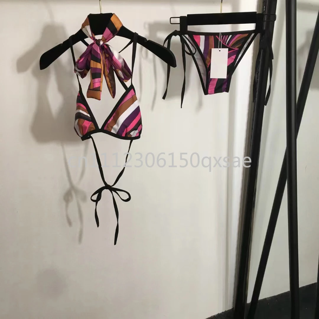 

Women's Purple Headband Bikini Sets with Letter Signature Logo Lady Sexy Bikini Sets Swimwear Beachwear