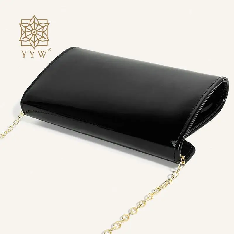 السلس بولي Envelope الجلود المغلف مخلب للنساء ، مساء الطرف ، حقائب الوجه ، سلسلة معدنية ، Crossbody ، الكتف ، رسول محفظة ، محافظ