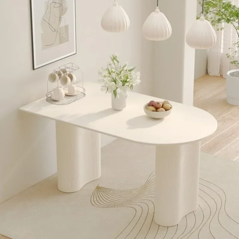 

home.Dining Table, 63'' Cream White Modern Kitchen Table, Oval Dining Room Table,Indoor Dining Table.new