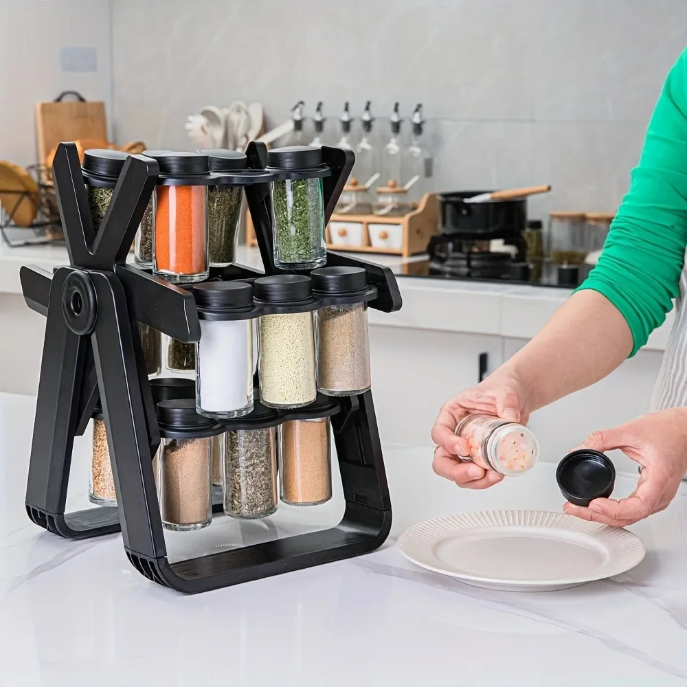 

Seasoning Storage Rack Rotating Ferris Wheel Style Seasoning Shelf Set 18 Plastic Spice Bottle Organizers Kitchen Accessories
