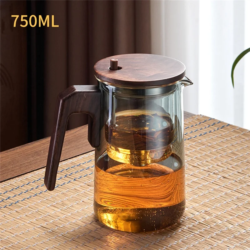 TeapotGlass Teapot with Wood Handle Heated One-Button Filtering Transparent Scented Tea Pot Teaware