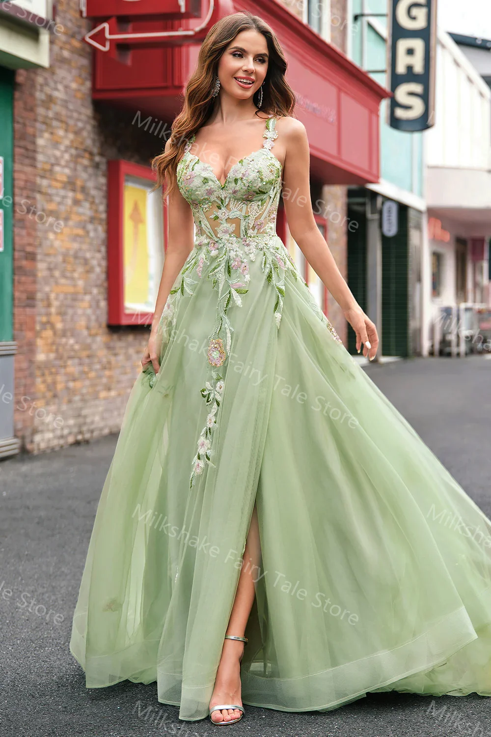 Charmoso verde uma linha vestidos de baile rendas apliques tule vestidos de noite glitter lantejoulas personalizado formal vestidos de festa de casamento