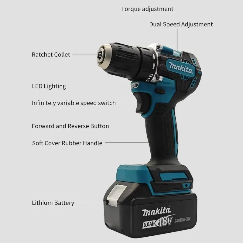 Makita DDF487 18V CordlessScrewdriver PercussionDrill Electric Variable Speed Brushless Motor Impact Power Tools Power Drill 🔋