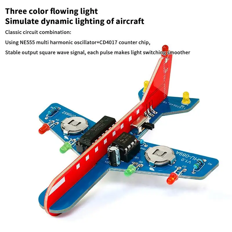 Kit de modelo de avión con luz de flujo LED, proyecto de programación y soldadura electrónica DIY, juguete educativo para construcción de circuitos y clase científica